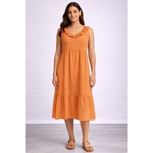 Old Navy Women's Ruffle Floral‎ Midi Dress Sleeveless Orange Size L